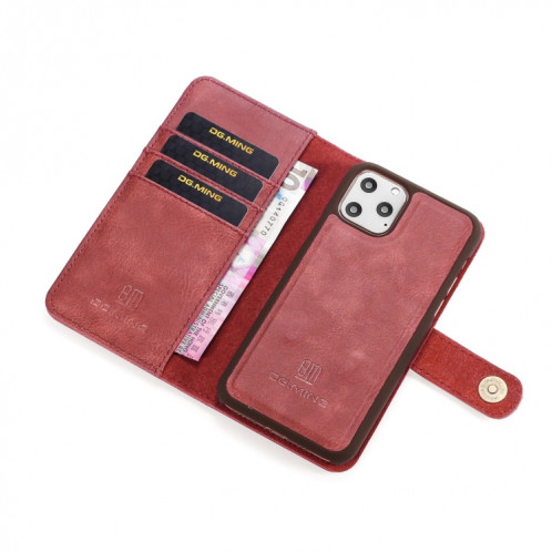 DG.MING Étui en cuir magnétique détachable avec texture et rabat en guirlande avec support et emplacements pour cartes et porte-monnaie pour iPhone 11 Pro Max (Rouge) SD802A1488-07