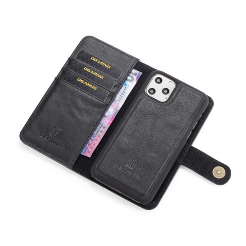 Etui en cuir DG.MING Crazy Horse Texture Flip détachable magnétique avec support et fentes pour cartes et portefeuille pour iPhone 11 Pro Max (Noir) SD802D960-07