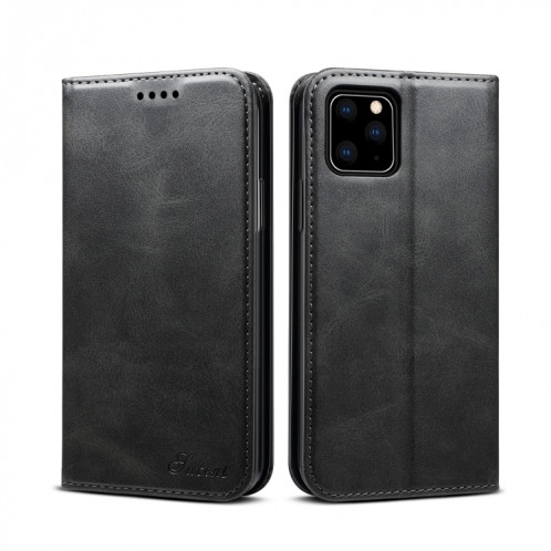 Etui à rabat horizontal en cuir texturé avec texture de mollet Suteni avec porte-cartes et porte-cartes pour iPhone 11 Pro Max (Noir) SH003A264-08