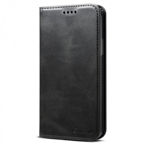 Etui à rabat horizontal en cuir texturé avec texture de mollet Suteni avec porte-cartes et porte-cartes pour iPhone 11 Pro Max (Noir) SH003A264-08