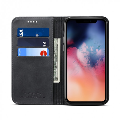 Etui à rabat horizontal en cuir texturé avec texture de mollet Suteni avec porte-cartes et porte-cartes pour iPhone 11 Pro Max (Noir) SH003A264-08