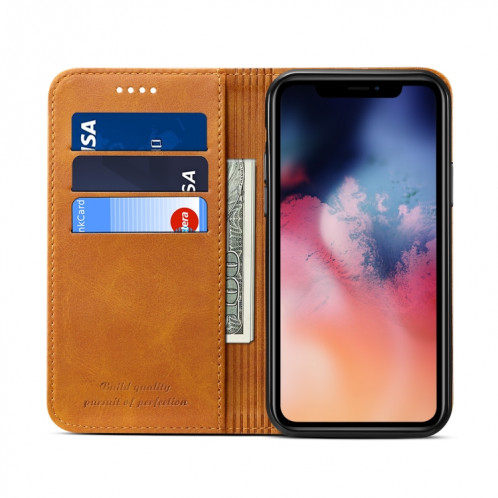 Etui à rabat horizontal en cuir texturé Suteni avec support, fentes pour cartes et portefeuille pour iPhone 11 Pro Max (Kaki) SH003B635-08