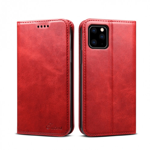 Etui à rabat horizontal en cuir texturé avec texture de mollet Suteni avec porte-cartes et porte-cartes pour iPhone 11 Pro Max (rouge) SH003C805-08