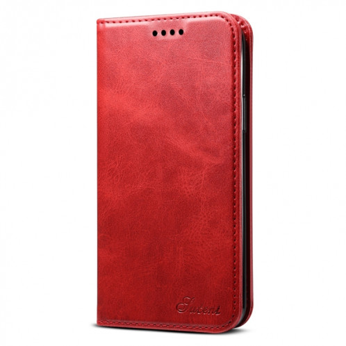 Etui à rabat horizontal en cuir texturé avec texture de mollet Suteni avec porte-cartes et porte-cartes pour iPhone 11 Pro Max (rouge) SH003C805-08