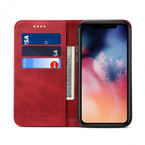 Etui à rabat horizontal en cuir texturé avec texture de mollet Suteni avec porte-cartes et porte-cartes pour iPhone 11 Pro Max (rouge) SH003C805-08