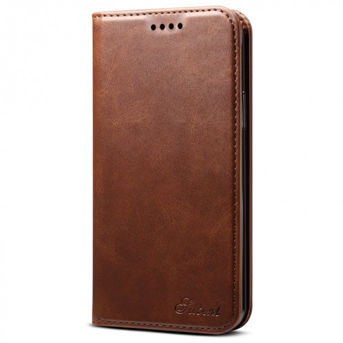 Etui à rabat horizontal en cuir texturé avec texture de veau Suteni avec fentes pour cartes et porte-cartes pour iPhone 11 Pro Max (Marron) SH003D1240-08