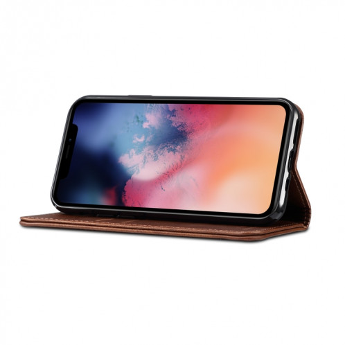 Etui à rabat horizontal en cuir texturé avec texture de veau Suteni avec fentes pour cartes et porte-cartes pour iPhone 11 Pro Max (Marron) SH003D1240-08