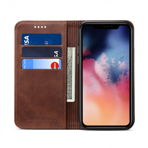 Etui à rabat horizontal en cuir texturé avec texture de veau Suteni avec fentes pour cartes et porte-cartes pour iPhone 11 Pro Max (Marron) SH003D1240-08