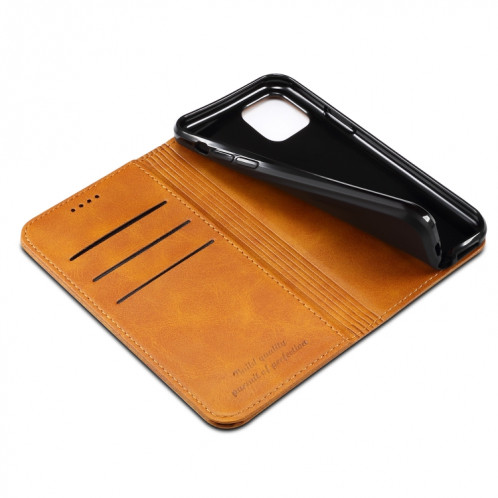 Etui à rabat horizontal en cuir texturé avec texture de veau Suteni avec fentes pour cartes et porte-cartes pour iPhone 11 Pro Max (Marron) SH003D1240-08