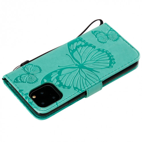 Pressé Impression papillon Motif Flip horizontal Etui en cuir PU avec titulaire et fentes pour cartes et portefeuille et lanière pour iPhone 11 Pro (Vert) SH501A1267-09