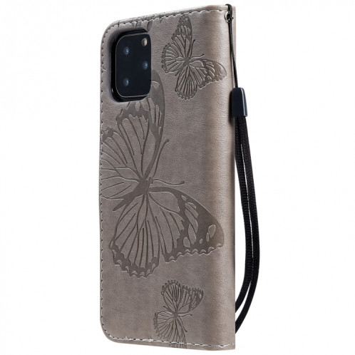 Étui en cuir PU avec impression de papillon à pression horizontale avec support, fentes pour cartes, portefeuille et lanière pour iPhone 11 Pro (Gris) SH501B1041-09