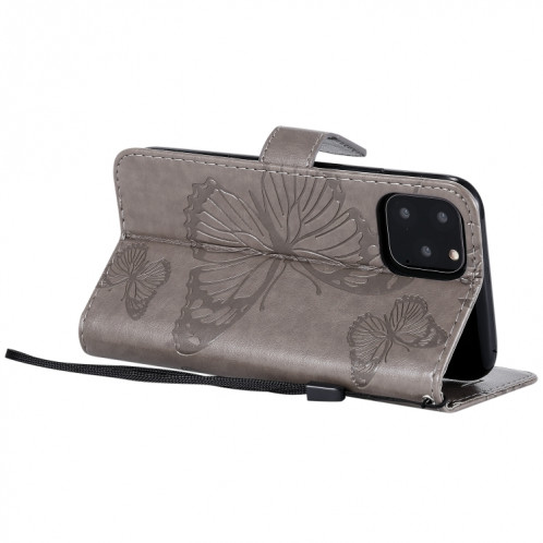 Étui en cuir PU avec impression de papillon à pression horizontale avec support, fentes pour cartes, portefeuille et lanière pour iPhone 11 Pro (Gris) SH501B1041-09