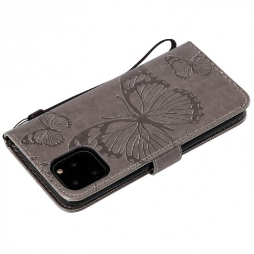 Étui en cuir PU avec impression de papillon à pression horizontale avec support, fentes pour cartes, portefeuille et lanière pour iPhone 11 Pro (Gris) SH501B1041-09