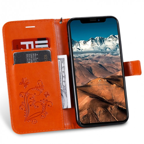 Pressé Impression papillon Motif Horizontal Flip Etui en cuir avec titulaire et fentes pour cartes et portefeuille et lanière pour iPhone 11 Pro (Orange) SH501C937-09