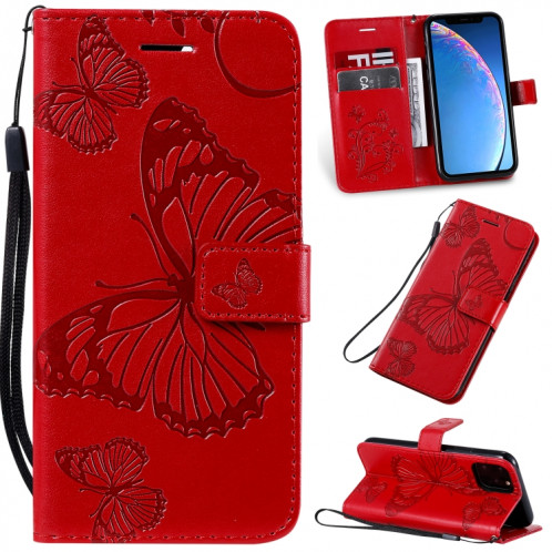 Pressé Impression papillon Motif Flip horizontal Etui en cuir PU avec titulaire et fentes pour cartes et portefeuille et lanière pour iPhone 11 Pro (Rouge) SH501D1273-09