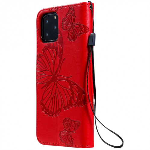 Pressé Impression papillon Motif Flip horizontal Etui en cuir PU avec titulaire et fentes pour cartes et portefeuille et lanière pour iPhone 11 Pro (Rouge) SH501D1273-09