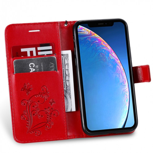 Pressé Impression papillon Motif Flip horizontal Etui en cuir PU avec titulaire et fentes pour cartes et portefeuille et lanière pour iPhone 11 Pro (Rouge) SH501D1273-09