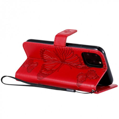 Pressé Impression papillon Motif Flip horizontal Etui en cuir PU avec titulaire et fentes pour cartes et portefeuille et lanière pour iPhone 11 Pro (Rouge) SH501D1273-09