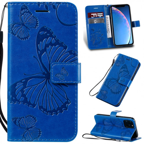 Pressé Impression Etui en cuir PU avec motif de papillon horizontal avec fentes pour cartes et porte-cartes & Portefeuille et cordon pour iPhone 11 Pro (Bleu) SH501E1531-09