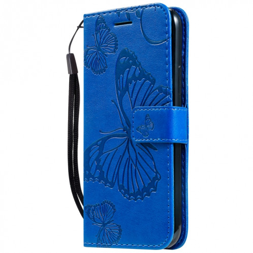 Pressé Impression Etui en cuir PU avec motif de papillon horizontal avec fentes pour cartes et porte-cartes & Portefeuille et cordon pour iPhone 11 Pro (Bleu) SH501E1531-09