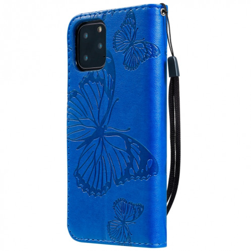 Pressé Impression Etui en cuir PU avec motif de papillon horizontal avec fentes pour cartes et porte-cartes & Portefeuille et cordon pour iPhone 11 Pro (Bleu) SH501E1531-09