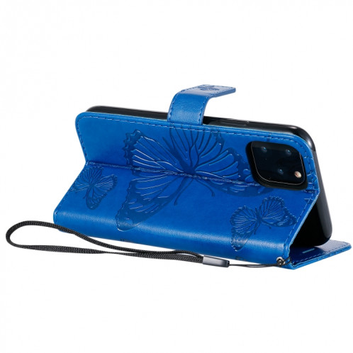 Pressé Impression Etui en cuir PU avec motif de papillon horizontal avec fentes pour cartes et porte-cartes & Portefeuille et cordon pour iPhone 11 Pro (Bleu) SH501E1531-09