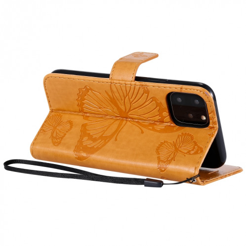 Pressé Impression papillon Motif Flip horizontal Etui en cuir PU avec titulaire et fentes pour cartes et portefeuille et lanière pour iPhone 11 Pro (Jaune) SH501F1584-09