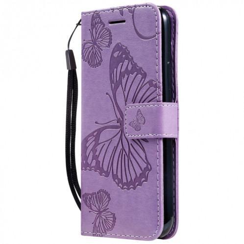 Étui en cuir PU avec motif de papillon pressé et impression horizontale avec fentes pour cartes et porte-cartes et portefeuille et lanière pour iPhone 11 Pro (violet) SH501G665-09