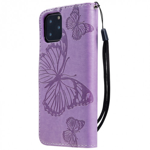 Étui en cuir PU avec motif de papillon pressé et impression horizontale avec fentes pour cartes et porte-cartes et portefeuille et lanière pour iPhone 11 Pro (violet) SH501G665-09