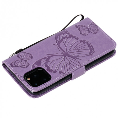 Étui en cuir PU avec motif de papillon pressé et impression horizontale avec fentes pour cartes et porte-cartes et portefeuille et lanière pour iPhone 11 Pro (violet) SH501G665-09