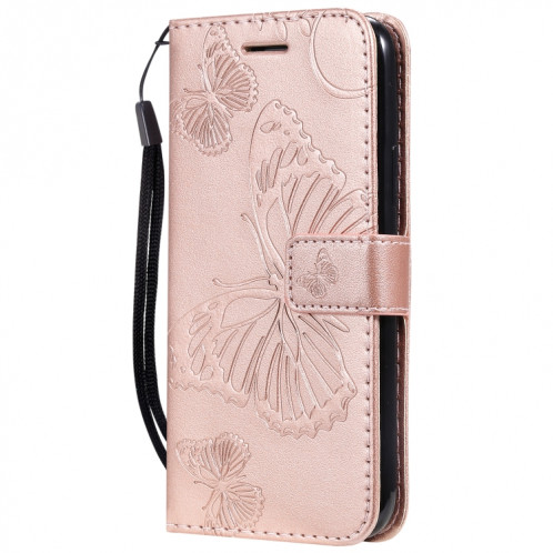 Pressé Impression Etui en cuir PU avec motif de papillon et rabat horizontal avec porte-cartes et portefeuille & lanière pour iPhone 11 Pro (or rose) SH501H563-09