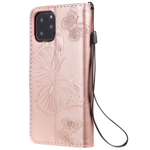 Pressé Impression Etui en cuir PU avec motif de papillon et rabat horizontal avec porte-cartes et portefeuille & lanière pour iPhone 11 Pro (or rose) SH501H563-09