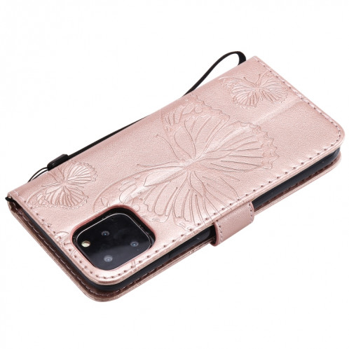 Pressé Impression Etui en cuir PU avec motif de papillon et rabat horizontal avec porte-cartes et portefeuille & lanière pour iPhone 11 Pro (or rose) SH501H563-09