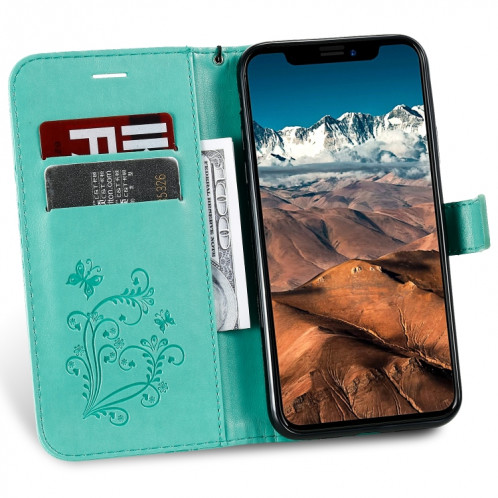 Pressé Impression papillon Motif Flip horizontale Housse en cuir PU avec titulaire et fentes pour cartes et portefeuille et lanière pour iPhone 11 Pro Max (Vert) SH503A48-09