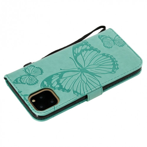 Pressé Impression papillon Motif Flip horizontale Housse en cuir PU avec titulaire et fentes pour cartes et portefeuille et lanière pour iPhone 11 Pro Max (Vert) SH503A48-09