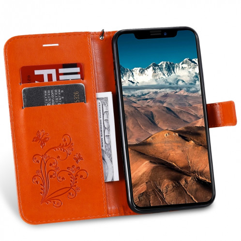 Pressé Impression papillon Motif Horizontal Flip Etui en cuir avec titulaire et fentes pour cartes et portefeuille et lanière pour iPhone 11 Pro Max (Orange) SH503C1309-09