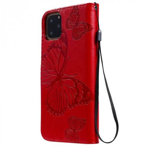 Pressé Impression papillon Motif Flip horizontale Housse en cuir PU avec titulaire et fentes pour cartes et portefeuille et lanière pour iPhone 11 Pro Max (Rouge) SH503D278-09