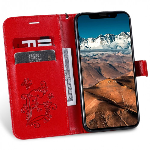 Pressé Impression papillon Motif Flip horizontale Housse en cuir PU avec titulaire et fentes pour cartes et portefeuille et lanière pour iPhone 11 Pro Max (Rouge) SH503D278-09