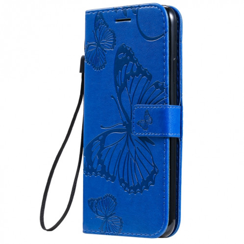 Pressé Impression papillon Motif Flip horizontale Housse en cuir PU avec titulaire et fentes pour cartes et portefeuille et lanière pour iPhone 11 Pro Max (Bleu) SH503E483-09
