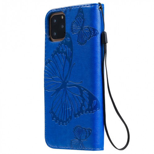 Pressé Impression papillon Motif Flip horizontale Housse en cuir PU avec titulaire et fentes pour cartes et portefeuille et lanière pour iPhone 11 Pro Max (Bleu) SH503E483-09