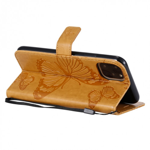 Pressé Impression papillon Motif Flip horizontal Etui en cuir PU avec titulaire et fentes pour cartes et portefeuille et lanière pour iPhone 11 Pro Max (Jaune) SH503F591-09