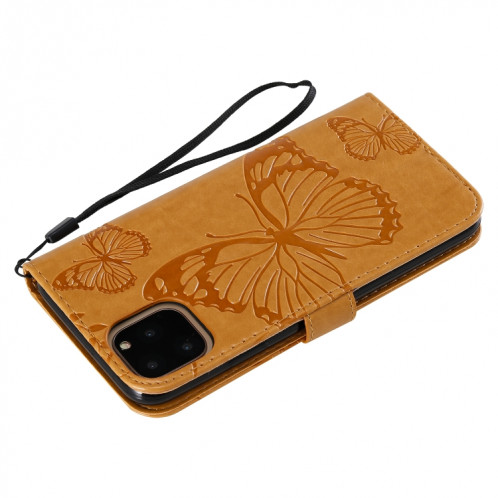 Pressé Impression papillon Motif Flip horizontal Etui en cuir PU avec titulaire et fentes pour cartes et portefeuille et lanière pour iPhone 11 Pro Max (Jaune) SH503F591-09