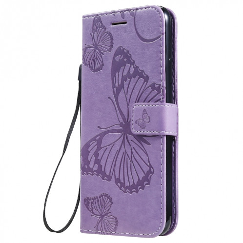 Étui en cuir PU avec motif de papillon pressé pour impression avec fente pour titulaire et fente pour carte et portefeuille et lanière pour iPhone 11 Pro Max (violet) SH503G1725-09