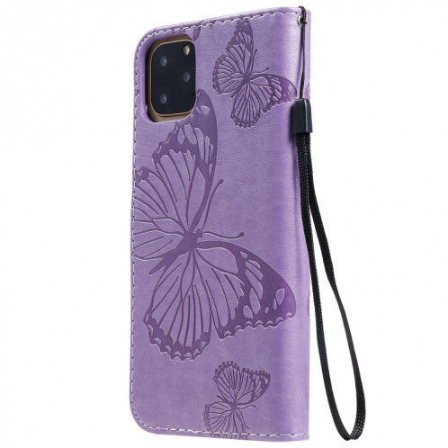 Étui en cuir PU avec motif de papillon pressé pour impression avec fente pour titulaire et fente pour carte et portefeuille et lanière pour iPhone 11 Pro Max (violet) SH503G1725-09