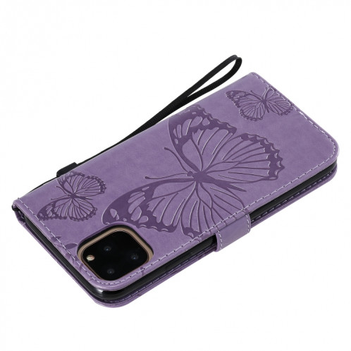 Étui en cuir PU avec motif de papillon pressé pour impression avec fente pour titulaire et fente pour carte et portefeuille et lanière pour iPhone 11 Pro Max (violet) SH503G1725-09