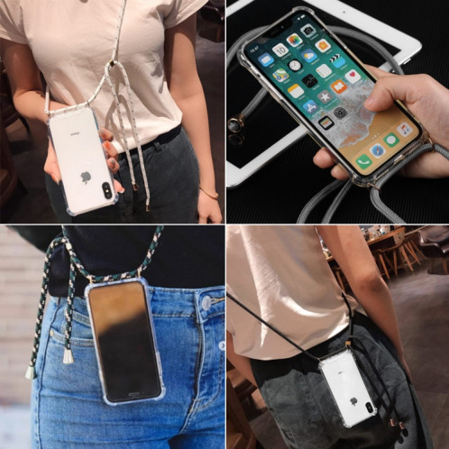 Trasparent TPU Étui de protection pour téléphone portable à quatre coins avec lanière pour iPhone 11 Pro Max (Blanc) SH303C103-08
