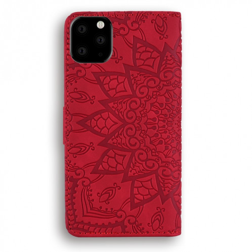 Étui en cuir estampé à double rabat avec motif pour mollet et fentes pour cartes de visite et portefeuille pour iPhone 11 Pro (5.8 pouces) (Rouge) SH507C954-07