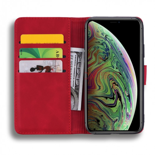 Étui en cuir estampé à double rabat avec motif pour mollet et fentes pour cartes de visite et portefeuille pour iPhone 11 Pro (5.8 pouces) (Rouge) SH507C954-07