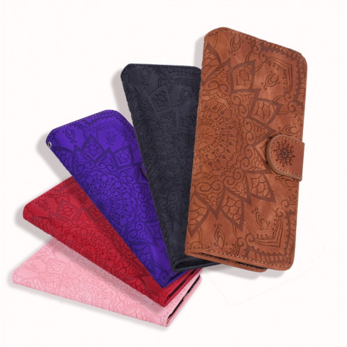 Étui en cuir estampé à double rabat avec motif pour mollet et fentes pour cartes de visite et portefeuille pour iPhone 11 Pro (5.8 pouces) (Rouge) SH507C954-07