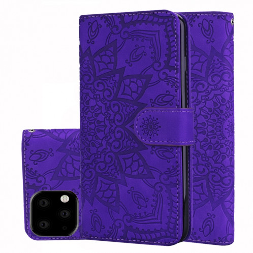 Étui en cuir estampé à double rabat avec motif pour mollet et fentes pour cartes de visite / portefeuille pour iPhone 11 Pro (5.8 pouces) (Violet) SH507E1953-07